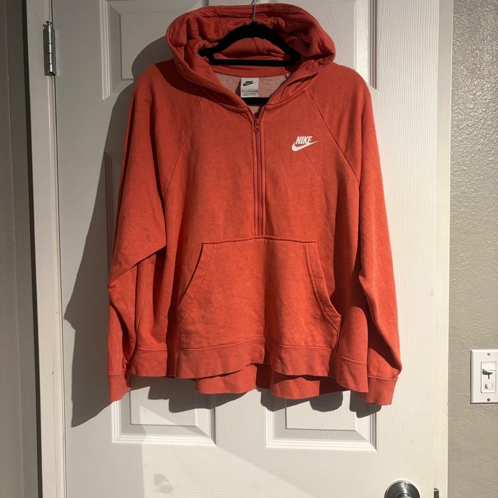 Nike Sportswear Gym Vintage Half Zip Hoodie Coral Heather Womens Medium